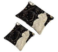 Lot de 2 trousses de maquillage de poche, étoiles, lune, planètes, chats, éclats d'obus, sans fermeture éclair, petite pochette de maquillage pour rangement de voyage pour cosmétiques, écouteurs,