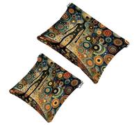 Lot de 2 trousses de maquillage de poche, fleurs circulaires extraterrestres à fermeture automatique, sans fermeture éclair, petite pochette de maquillage pour rangement de voyage pour cosmétiques,