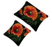 Lot de 2 trousses de maquillage de poche, fleurs de coquelicot à fermeture automatique, sans fermeture éclair, petite pochette de maquillage pour rangement de voyage pour cosmétiques, écouteurs,