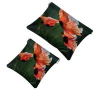 Lot de 2 trousses de maquillage de poche, fleurs de coquelicot rouge, fermeture automatique, sans fermeture éclair, petite pochette de maquillage pour rangement de voyage pour cosmétiques, écouteurs,