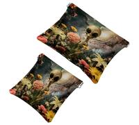 Lot de 2 trousses de maquillage de poche, fleurs extraterrestres de l'espace à fermeture automatique, sans fermeture éclair, petite pochette de maquillage pour rangement de voyage pour cosmétiques,