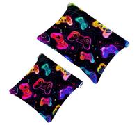Lot de 2 trousses de maquillage de poche, manettes de jeu, motif mathématiques, fermeture automatique, sans fermeture éclair, petite pochette de maquillage pour rangement de voyage pour cosmétiques,