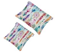 Lot de 2 trousses de maquillage de poche, motif attrape-rêves aquarelle, fermeture automatique, sans fermeture éclair, petite pochette de maquillage pour ranger les cosmétiques, les écouteurs et les