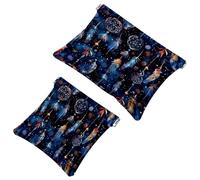 Lot de 2 trousses de maquillage de poche, motif attrape-rêves, fermeture automatique, sans fermeture éclair, petite pochette de maquillage pour rangement de voyage pour cosmétiques, écouteurs et
