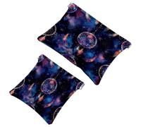 Lot de 2 trousses de maquillage de poche, motif attrape-rêves galaxie, fermeture automatique, sans fermeture éclair, petite pochette de maquillage pour rangement de voyage pour cosmétiques, écouteurs,