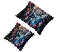 Lot de 2 trousses de maquillage de poche, motif attrape-rêves, galaxie, fermeture automatique, sans fermeture éclair, petite pochette de maquillage pour rangement de voyage pour cosmétiques,