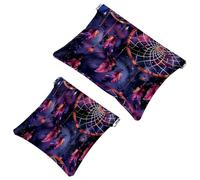 Lot de 2 trousses de maquillage de poche, motif attrape-rêves galaxie violette à fermeture automatique, sans fermeture éclair, petite pochette de maquillage pour rangement de voyage pour cosmétiques,
