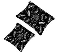 Lot de 2 trousses de maquillage de poche, motif attrape-rêves, plumes blanches, fermeture automatique, sans fermeture éclair, petite pochette de maquillage pour rangement de voyage pour cosmétiques,