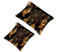 Lot de 2 trousses de maquillage de poche, motif attrape-rêves, silhouette dorée à fermeture automatique, sans fermeture éclair, petite pochette de maquillage pour rangement de voyage pour cosmétiques,
