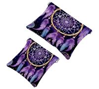 Lot de 2 trousses de maquillage de poche, motif attrape-rêves violet, fermeture automatique, sans fermeture éclair, petite pochette de maquillage pour rangement de voyage pour cosmétiques, écouteurs,