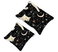Lot de 2 trousses de maquillage de poche, motif chats, planètes, lune, étoiles, éclats d'obus, sans fermeture éclair, petite pochette de maquillage pour rangement de voyage pour cosmétiques,