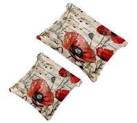 Lot de 2 trousses de maquillage de poche, motif fleurs de coquelicot, notes de musique, fermeture automatique, sans fermeture éclair, petite pochette de maquillage pour rangement de voyage pour