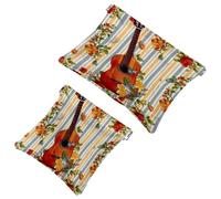 Lot de 2 trousses de maquillage de poche, motif floral à rayures de guitare, fermeture automatique, sans fermeture éclair, petite pochette de maquillage pour rangement de voyage pour cosmétiques,