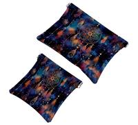 Lot de 2 trousses de maquillage de poche, motifs attrape-rêves galaxie, fermeture automatique, sans fermeture éclair, petite pochette de maquillage pour rangement de voyage pour cosmétiques,