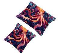 Lot de 2 trousses de maquillage de poche Octopus-1046 pour sacs à main, trousse de maquillage étanche, portable, sans fermeture éclair, Multicolore 09, A：7.1x5.8in/18x14.8cm，B:4.7x4.5in/12x11.5cm