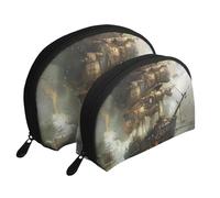 Lot de 2 trousses de maquillage de voyage avec imprimé bateau de pirate, trousse de toilette portable pour femme et fille, blanc, Taille unique, Trousse de maquillage