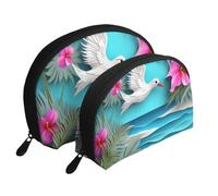 Lot de 2 trousses de maquillage de voyage avec imprimé hibiscus hawaïen, sac de rangement portable pour femme et fille, blanc, Taille unique, Trousse de maquillage