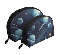 Lot de 2 trousses de maquillage de voyage avec imprimé lune, étoiles et planètes, trousse de toilette pour femme et fille, blanc, Taille unique, Trousse de maquillage
