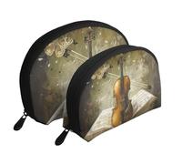 Lot de 2 trousses de maquillage de voyage avec imprimé papillon et violoncelle pour femmes et filles, blanc, Taille unique, Trousse de maquillage
