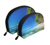 Lot de 2 trousses de maquillage de voyage avec motifs palmiers et mer transparente pour femmes et filles, blanc, Taille unique, Trousse de maquillage