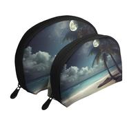 Lot de 2 trousses de maquillage de voyage avec palmier tropical et imprimé pleine lune pour femme et fille, blanc, Taille unique, Trousse de maquillage