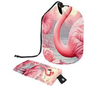 Lot de 2 trousses de maquillage de voyage de grande capacité, douces, imperméables, portables avec cordon de serrage, joli flamant rose, Joli flamant rose, 9.9x6.9in/25.2x17.6cm;6x3.5in/15.2x8.8cm,