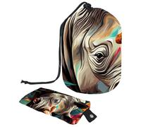 Lot de 2 trousses de maquillage de voyage de grande capacité, douces, imperméables, portables avec cordon de serrage, motif floral rhinocéros 60, Art Flowers Rhino,