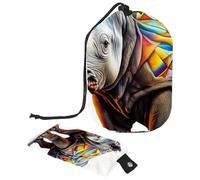 Lot de 2 trousses de maquillage de voyage de grande capacité, douces, imperméables, portables avec cordon de serrage, motif rhinocéros colorés, Art Colorful Rhino,