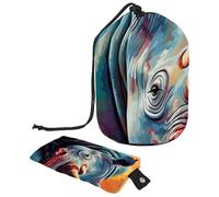 Lot de 2 trousses de maquillage de voyage de grande capacité, douces, imperméables, portables avec cordon de serrage, couleurs arc-en-ciel rhinocéros, Rhino aux couleurs de l'arc-en-ciel,