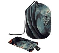 Lot de 2 trousses de maquillage de voyage de grande capacité, douces, imperméables, portables avec cordon de serrage, motif floral rhinocéros 64, Art Flowers Rhino,