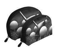 Lot de 2 trousses de maquillage de voyage noires et blanches avec imprimés de golf pour femmes et filles, blanc, Taille unique, Trousse de maquillage