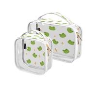 Lot de 2 trousses de maquillage de voyage transparentes - Grenouille verte - Étoile - Pour femmes, hommes, filles, cosmétiques d'animaux - Trousse de toilette pour voyage - Trousse de toilette,