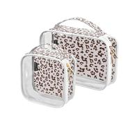 Lot de 2 trousses de maquillage de voyage transparentes - Rose - Écorce de léopard - Pour femmes hommes et filles - Peau d'animal - Trousse de toilette pour voyage - Trousse de toilette de voyage,