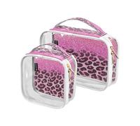 Lot de 2 trousses de maquillage de voyage transparentes - Rose - Imprimé léopard africain - Pour femmes hommes filles - Peau d'animal - Trousse de toilette pour voyage - Nécessité de voyage -