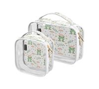 Lot de 2 trousses de maquillage de voyage transparentes - Trousse de toilette - Grenouille - Éponge de grenouille pour femmes et filles - Fleurs d'animaux - Trousse de toilette pour voyage - Trousse