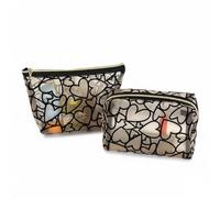 Lot de 2 trousses de maquillage design cœurs - Élégante trousse de rangement pour cosmétiques pour voyage et usage quotidien, légère et spacieuse avec fermeture éclair dorée de luxe