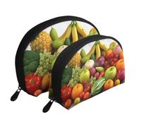 Lot de 2 trousses de maquillage en forme de coquillage avec drapeau du 4 juillet - Organiseur de voyage élégant pour beauté et cadeaux pour femmes et filles, Variété de fruits et légumes frais