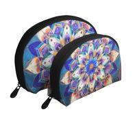 Lot de 2 trousses de maquillage en forme de coquillage avec illusion d'optique en spirale, organiseur de voyage élégant pour beauté et cadeaux pour femmes et filles, Mandala rectangulaire, Taille