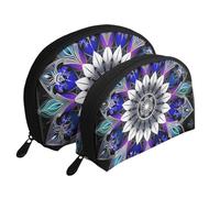 Lot de 2 trousses de maquillage en forme de coquillage avec illusion d'optique en spirale, organiseur de voyage élégant pour beauté et cadeaux pour femmes et filles, Imprimé mandala rectangulaire