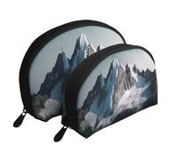 Lot de 2 trousses de maquillage en forme de coquillage avec impression de galets - Sac de rangement portable de voyage pour femmes et filles, Snow Mountain, Taille unique, Trousse de maquillage