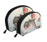 Lot de 2 trousses de maquillage en forme de coquillage avec imprimé flèches corail et bleu sarcelle - Organiseur de voyage élégant pour beauté et cadeaux pour femmes et filles, Papillon et hippopotame