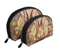 Lot de 2 trousses de maquillage en forme de coquillage avec imprimé flèches corail et bleu sarcelle - Organiseur de voyage élégant pour beauté et cadeaux pour femmes et filles, Rosace lapin., Taille