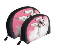 Lot de 2 trousses de maquillage en forme de coquillage avec imprimé fleurs tropicales et corgi - Organiseur de voyage élégant pour beauté et cadeaux pour femmes et filles, Design Taekwondo., Taille