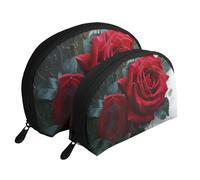 Lot de 2 trousses de maquillage en forme de coquillage avec imprimé peau de serpent verte - Organiseur de voyage élégant pour beauté et cadeaux pour femmes et filles, Art rose gothique, Taille unique