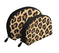Lot de 2 trousses de maquillage en forme de coquillage avec imprimé pingouins mignons - Organiseur de voyage élégant pour beauté et cadeaux pour femmes et filles, Motif léopard marron, Taille unique
