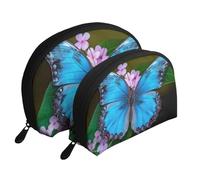 Lot de 2 trousses de maquillage en forme de coquillage avec joli imprimé papillon - Organiseur de voyage élégant pour beauté et cadeaux pour femmes et filles, Beau papillon., Taille unique, Trousse de