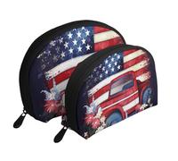 Lot de 2 trousses de maquillage en forme de coquillage avec joli imprimé papillon - Organiseur de voyage élégant pour beauté et cadeaux pour femmes et filles, Drapeau patriotique américain du 4