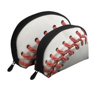 Lot de 2 trousses de maquillage en forme de coquillage avec joli imprimé papillon - Organiseur de voyage élégant pour beauté et cadeaux pour femmes et filles, Baseball Lace Close Up, Taille unique