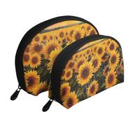 Lot de 2 trousses de maquillage en forme de coquillage avec motif floral et papillons colorés - Organiseur de voyage élégant pour beauté et cadeaux pour femmes et filles, tournesols, Taille unique