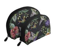 Lot de 2 trousses de maquillage en forme de coquillage avec papillons dorés et blancs - Rangement élégant pour beauté et cadeaux pour femmes et filles, Broderie en forme de colibris, Taille unique